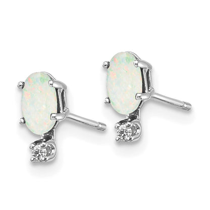 14K White Gold Diamond and 5x3 Oval October/Opal Birthstone Earrings