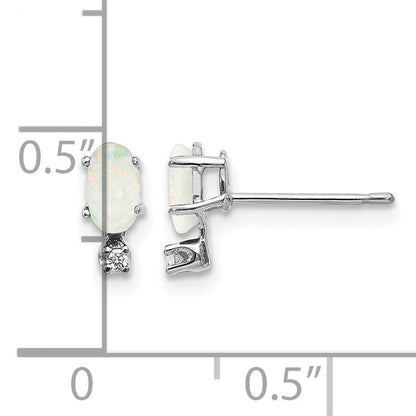 14K White Gold Diamond and 5x3 Oval October/Opal Birthstone Earrings