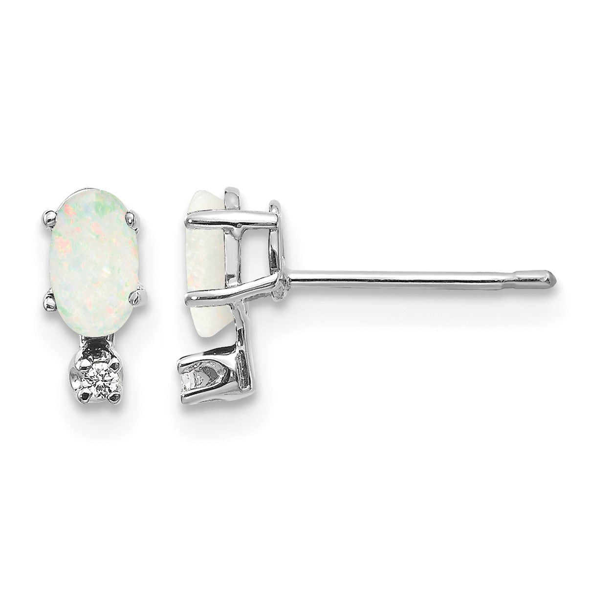 14K White Gold Diamond and 5x3 Oval October/Opal Birthstone Earrings