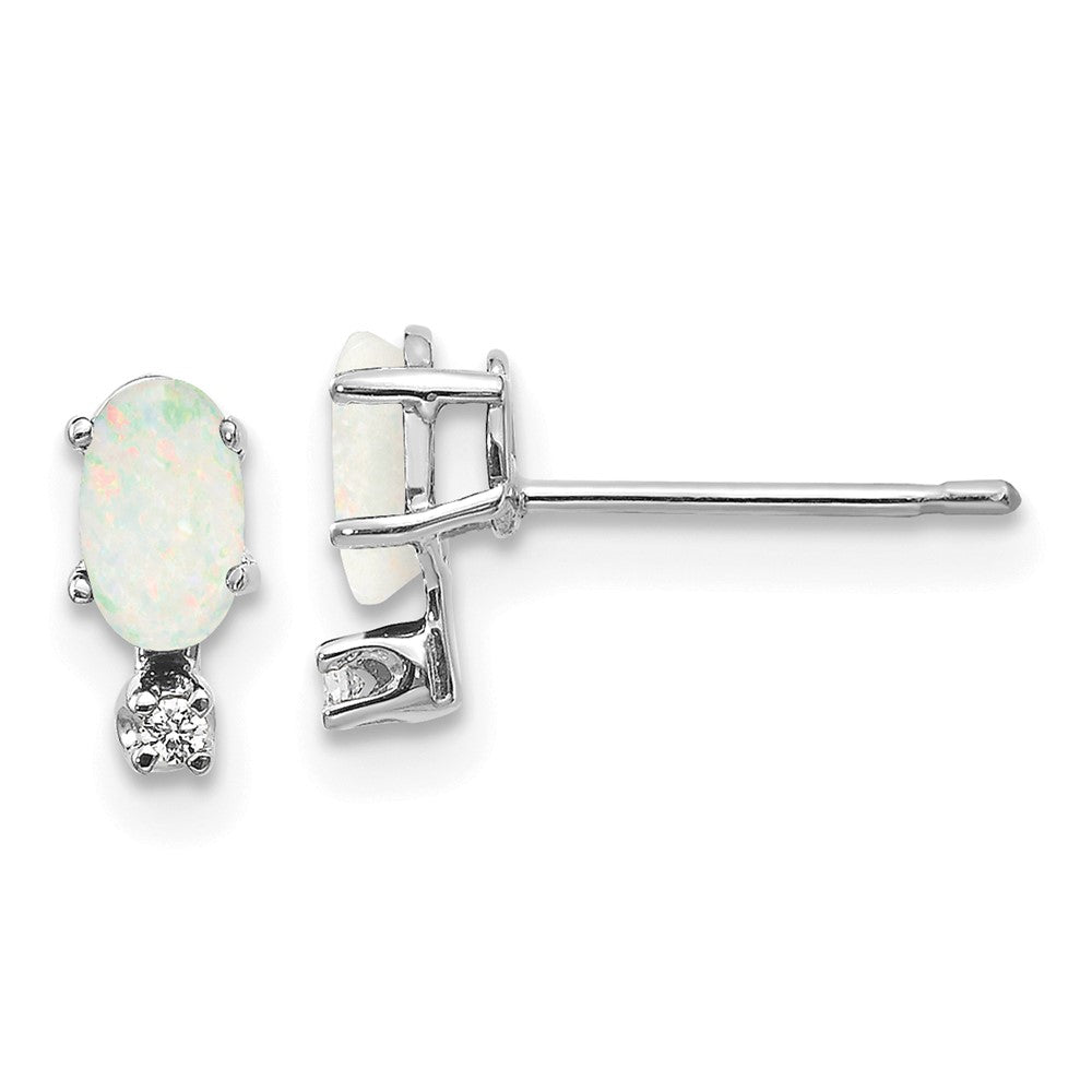 14K White Gold Diamond and Opal Birthstone Earrings