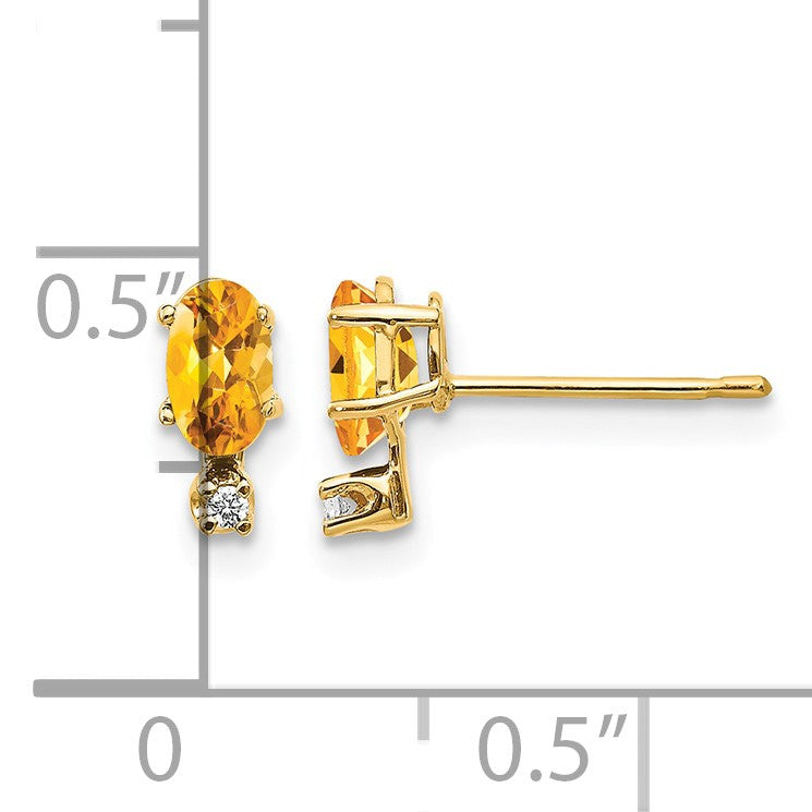 14k Diamond and 5x3 Oval November/Citrine Birthstone Earrings