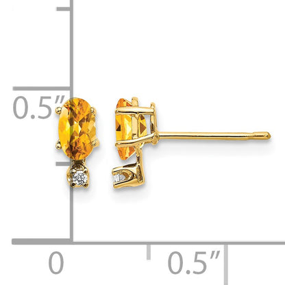 14k Diamond and 5x3 Oval November/Citrine Birthstone Earrings