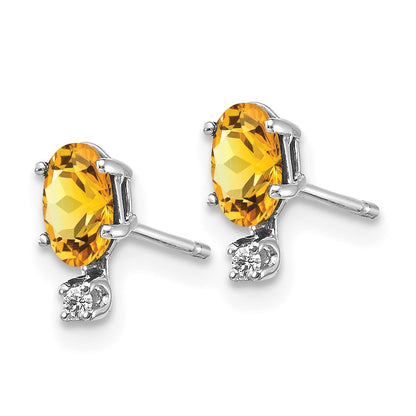 14K White Gold Diamond and 5x3 Oval November/Citrine Birthstone Earrings