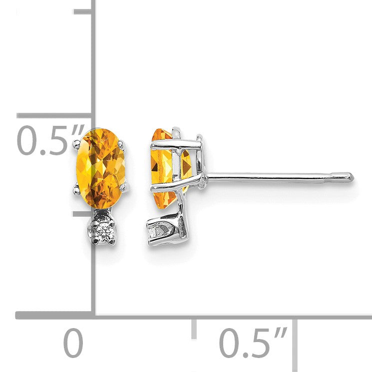 14K White Gold Diamond and 5x3 Oval November/Citrine Birthstone Earrings