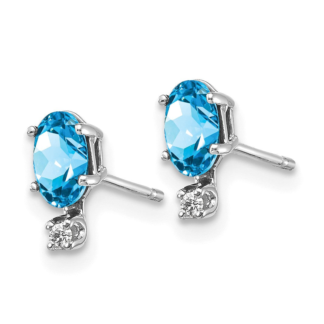 14K White Gold Diamond and 5x3 Oval December/Blue Topaz Birthstone Earrings