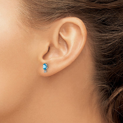 14K White Gold Diamond and 5x3 Oval December/Blue Topaz Birthstone Earrings