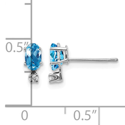 14K White Gold Diamond and 5x3 Oval December/Blue Topaz Birthstone Earrings
