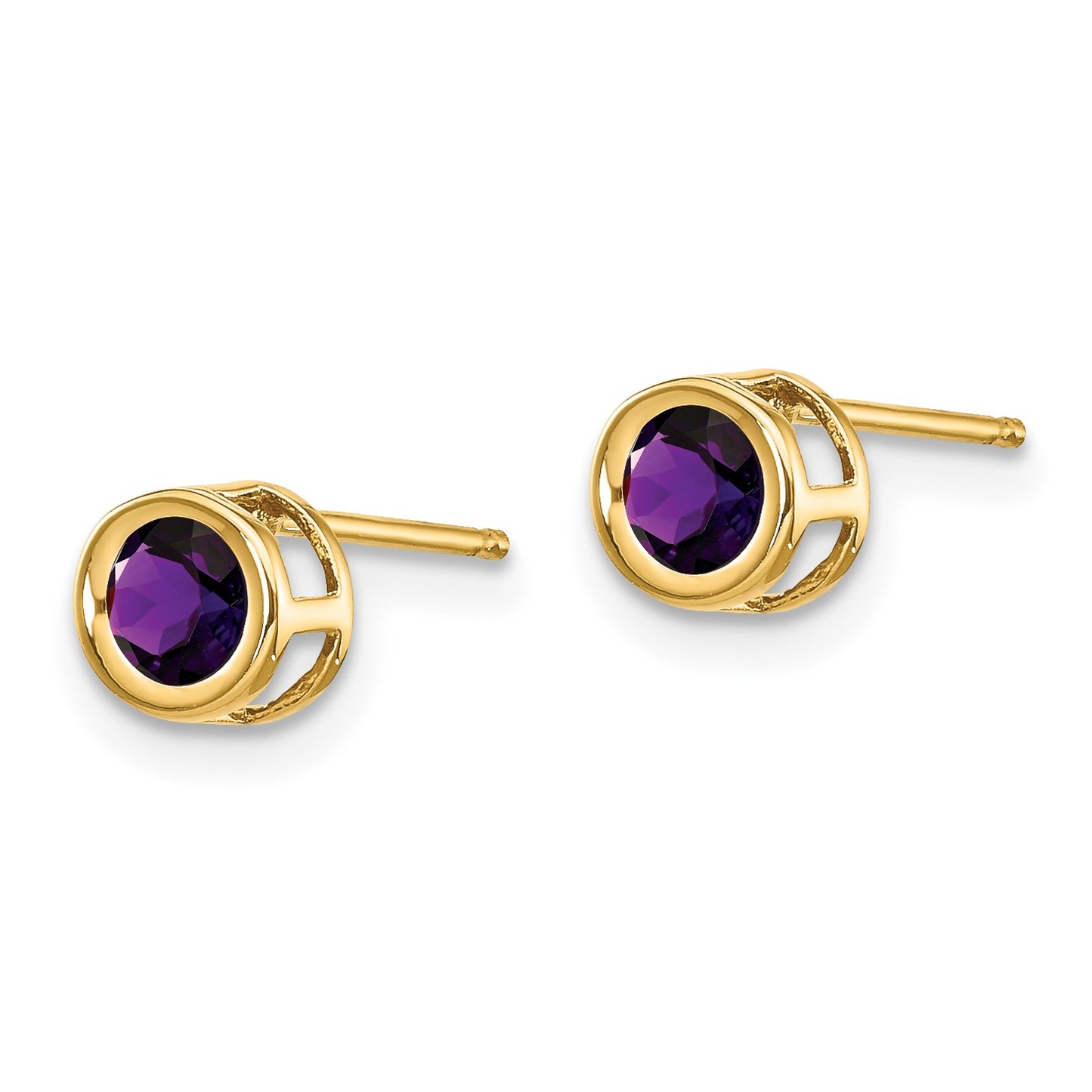 14k 4mm Round Bezel February/Amethyst Post Earrings