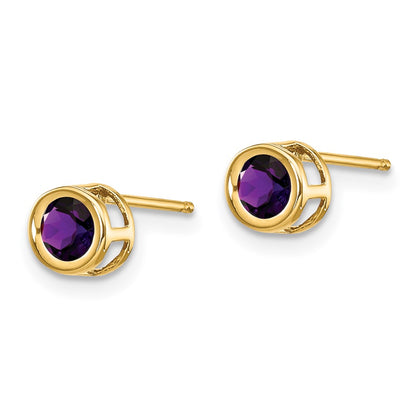 14k 4mm Bezel February/Amethyst Post Earrings