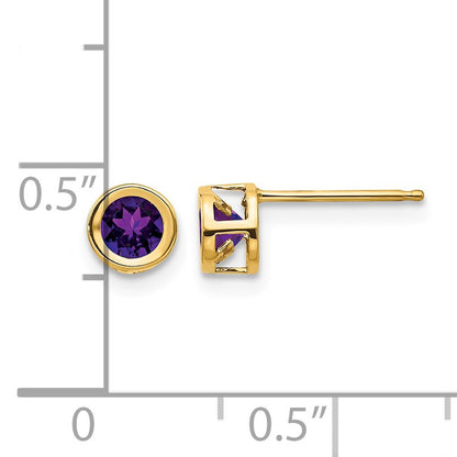 14k 4mm Round Bezel February/Amethyst Post Earrings