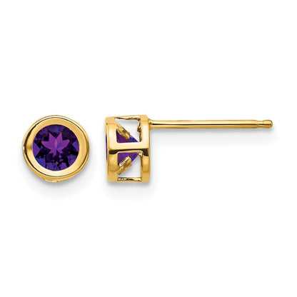 14k 4mm Round Bezel February/Amethyst Post Earrings