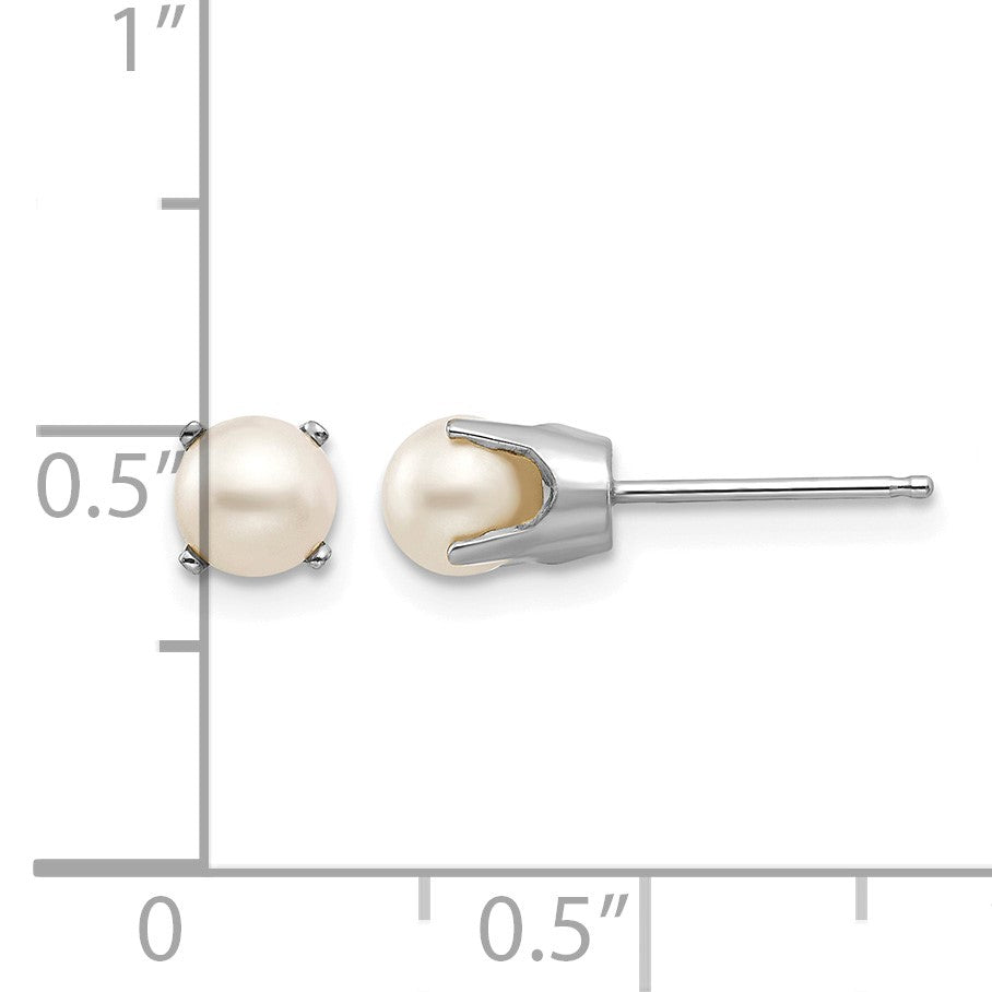 14k White Gold 5mm Round June/Freshwater Cultured Pearl Stud Earrings