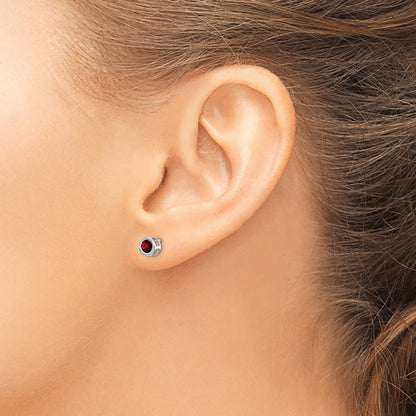 14k White Gold 4mm Round Bezel January/Garnet Post Earrings