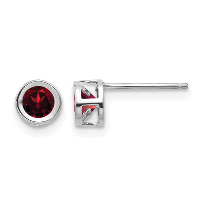 14k White Gold 4mm Round Bezel January/Garnet Post Earrings