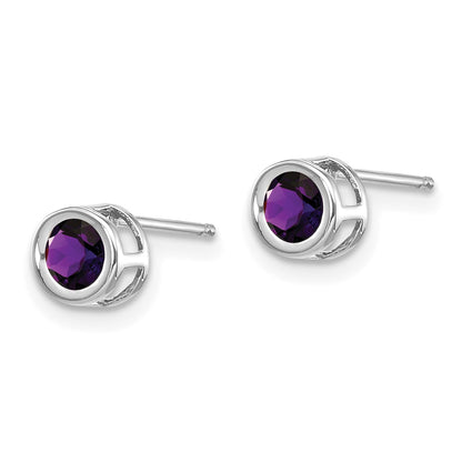 14k White Gold 4mm Round Bezel February/Amethyst Post Earrings