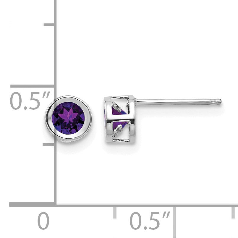 14k White Gold 4mm Round Bezel February/Amethyst Post Earrings