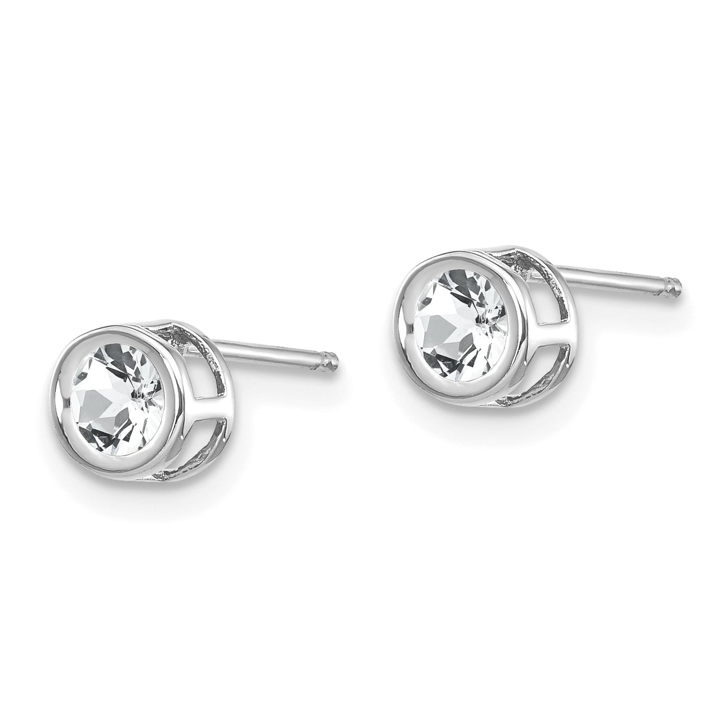 14k White Gold 4mm Round Bezel April/White Topaz Post Earrings