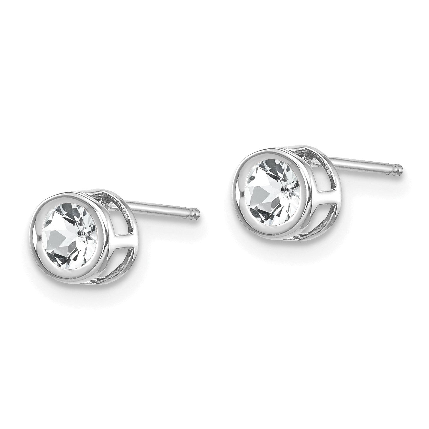 14k White Gold 4mm Round Bezel April/White Topaz Post Earrings