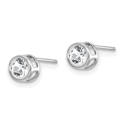 14k White Gold 4mm Round Bezel April/White Topaz Post Earrings