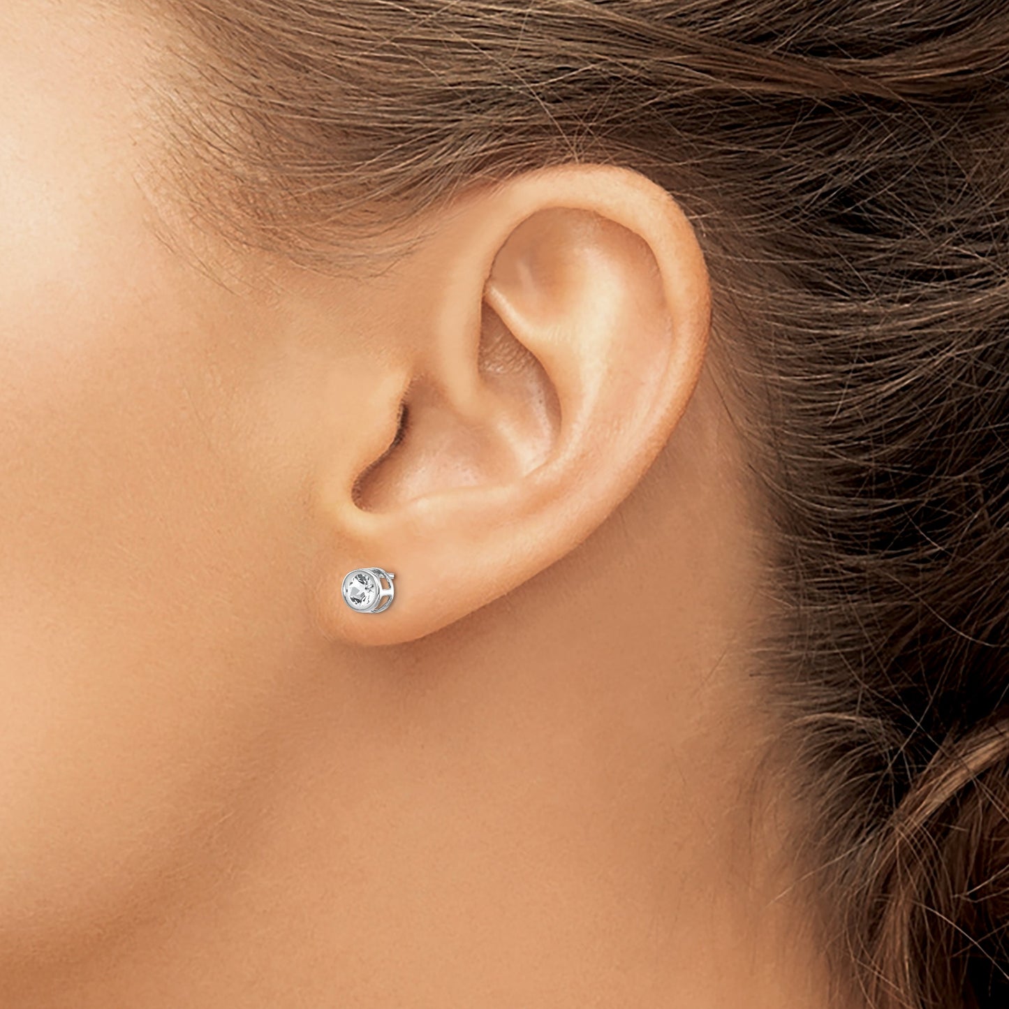 14k White Gold 4mm Round Bezel April/White Topaz Post Earrings