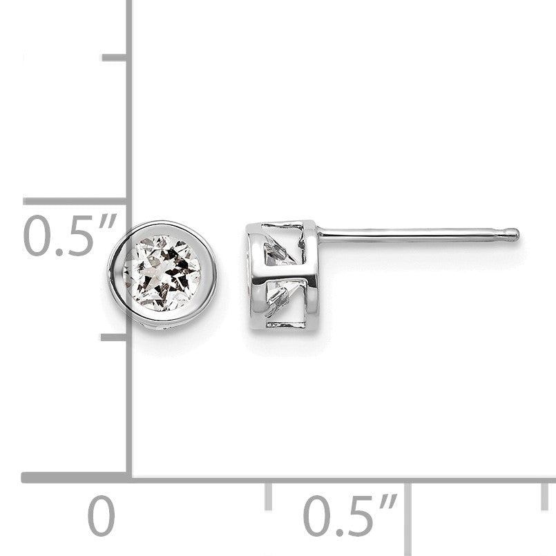 14k White Gold 4mm Round Bezel April/White Topaz Post Earrings