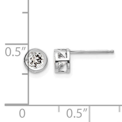 14k White Gold 4mm Round Bezel April/White Topaz Post Earrings