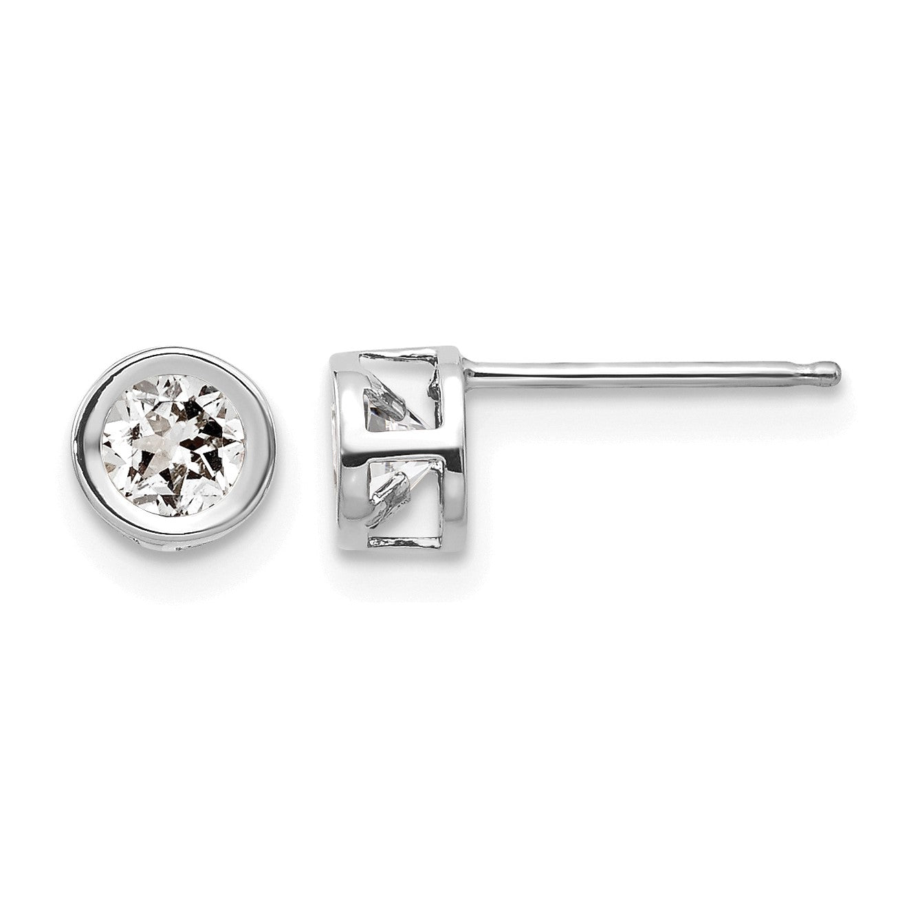 14k White Gold 4mm Round Bezel April/White Topaz Post Earrings