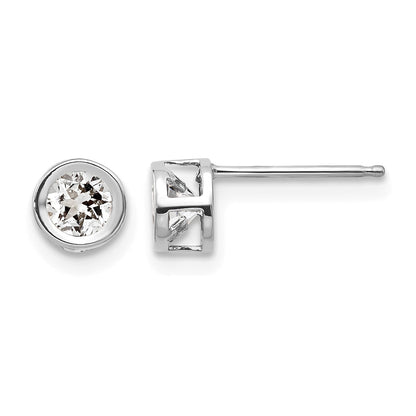 14k White Gold 4mm Round Bezel April/White Topaz Post Earrings