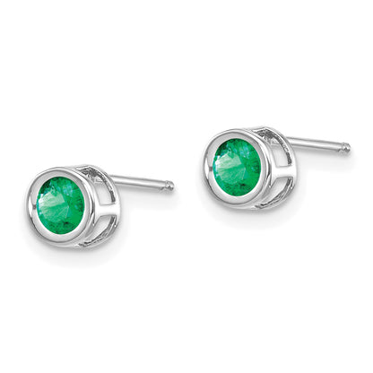14k White Gold 4mm Round Bezel May/Emerald Post Earrings