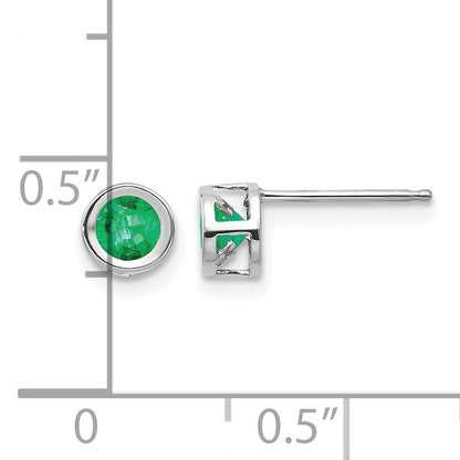 14k White Gold 4mm Round Bezel May/Emerald Post Earrings