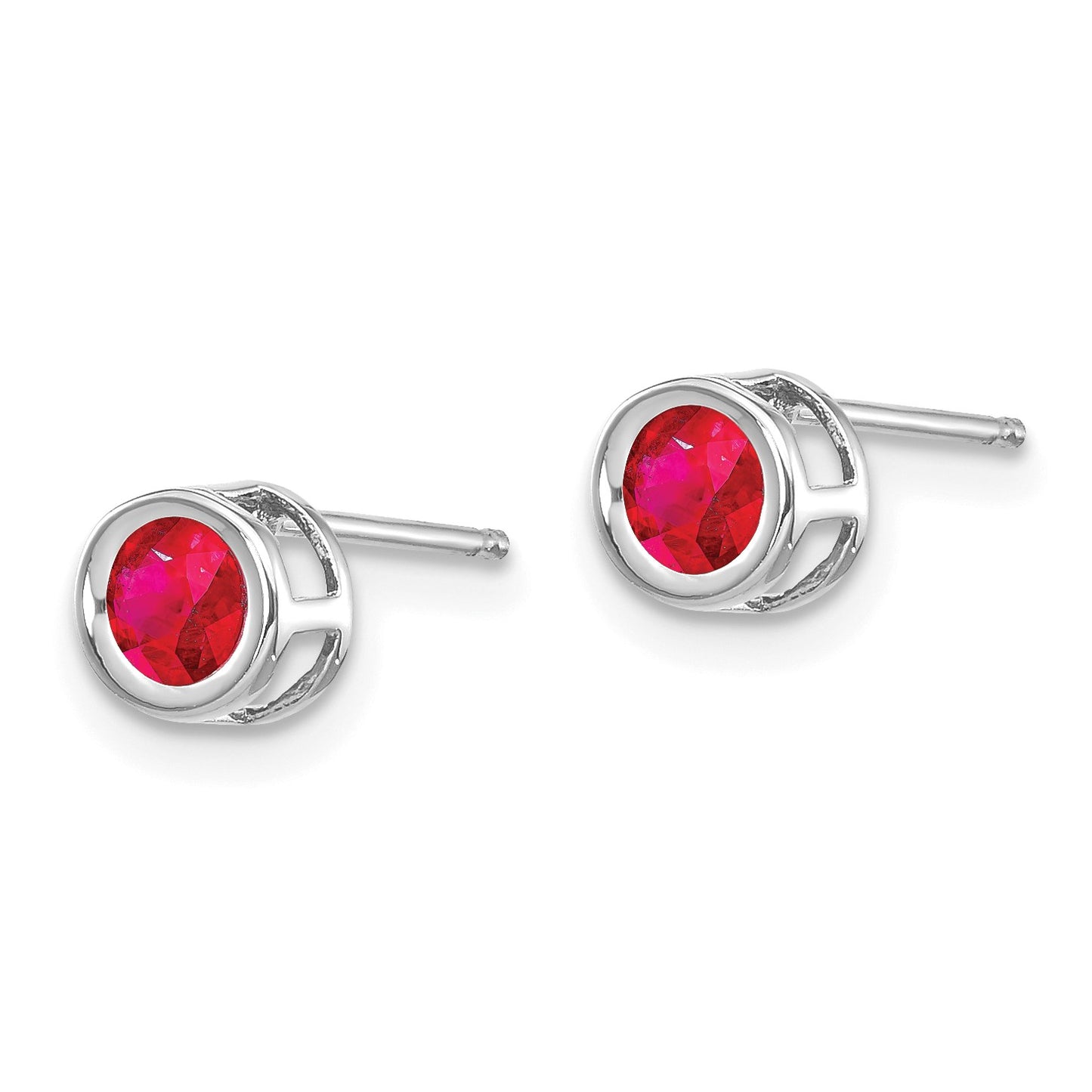 14k White Gold 4mm Round Bezel July/Ruby Post Earrings