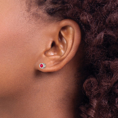 14k White Gold 4mm Round Bezel July/Ruby Post Earrings