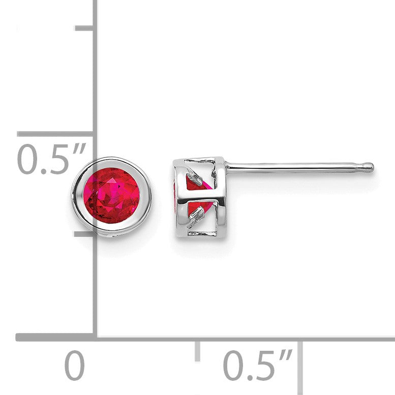 14k White Gold 4mm Round Bezel July/Ruby Post Earrings