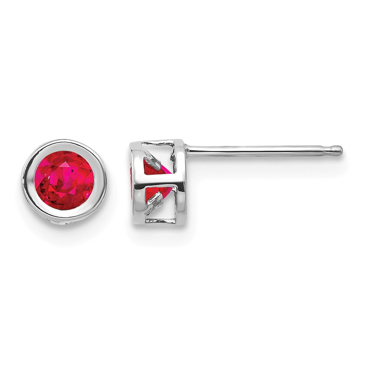 14k White Gold 4mm Round Bezel July/Ruby Post Earrings