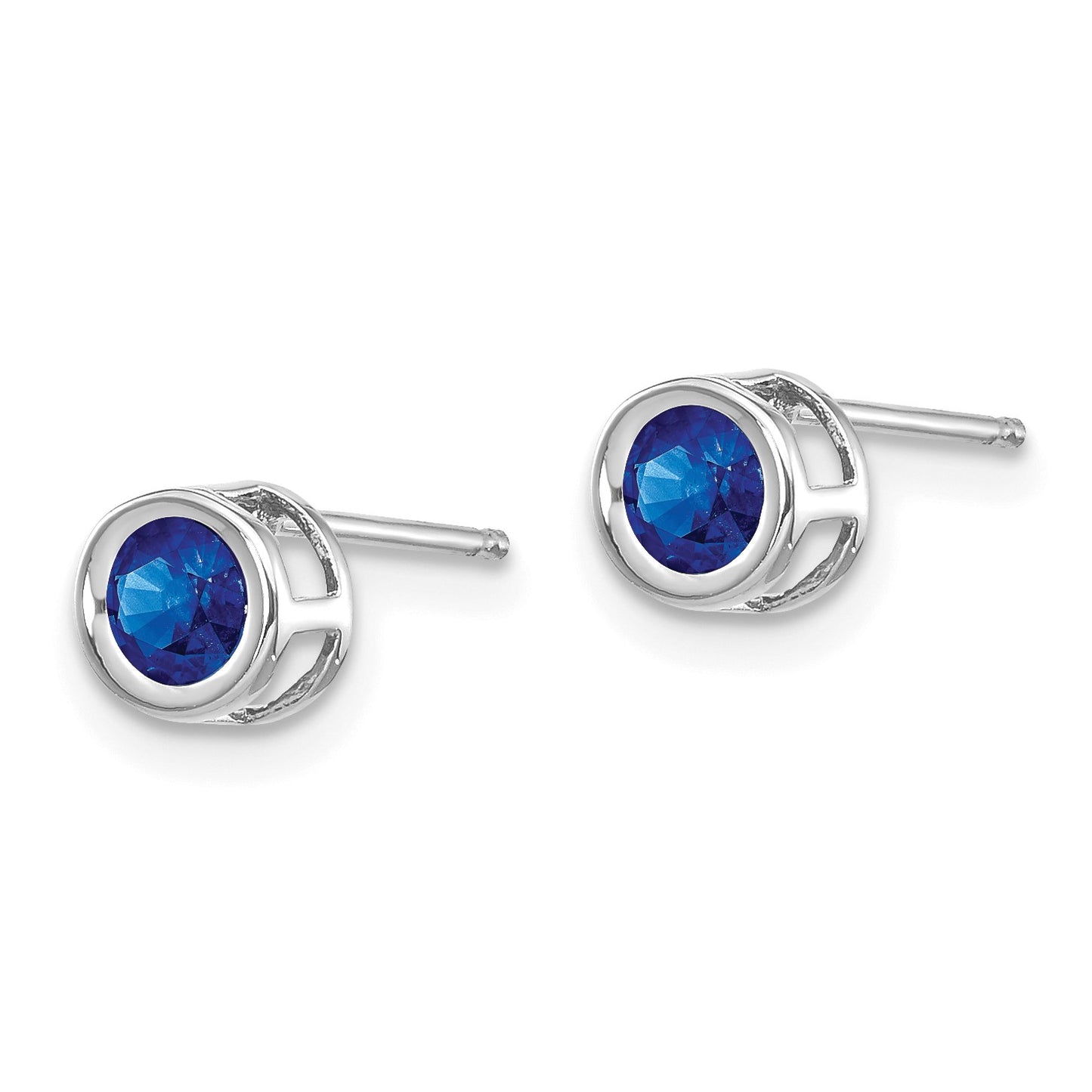 14k White Gold 4mm Round Bezel September/Sapphire Post Earrings