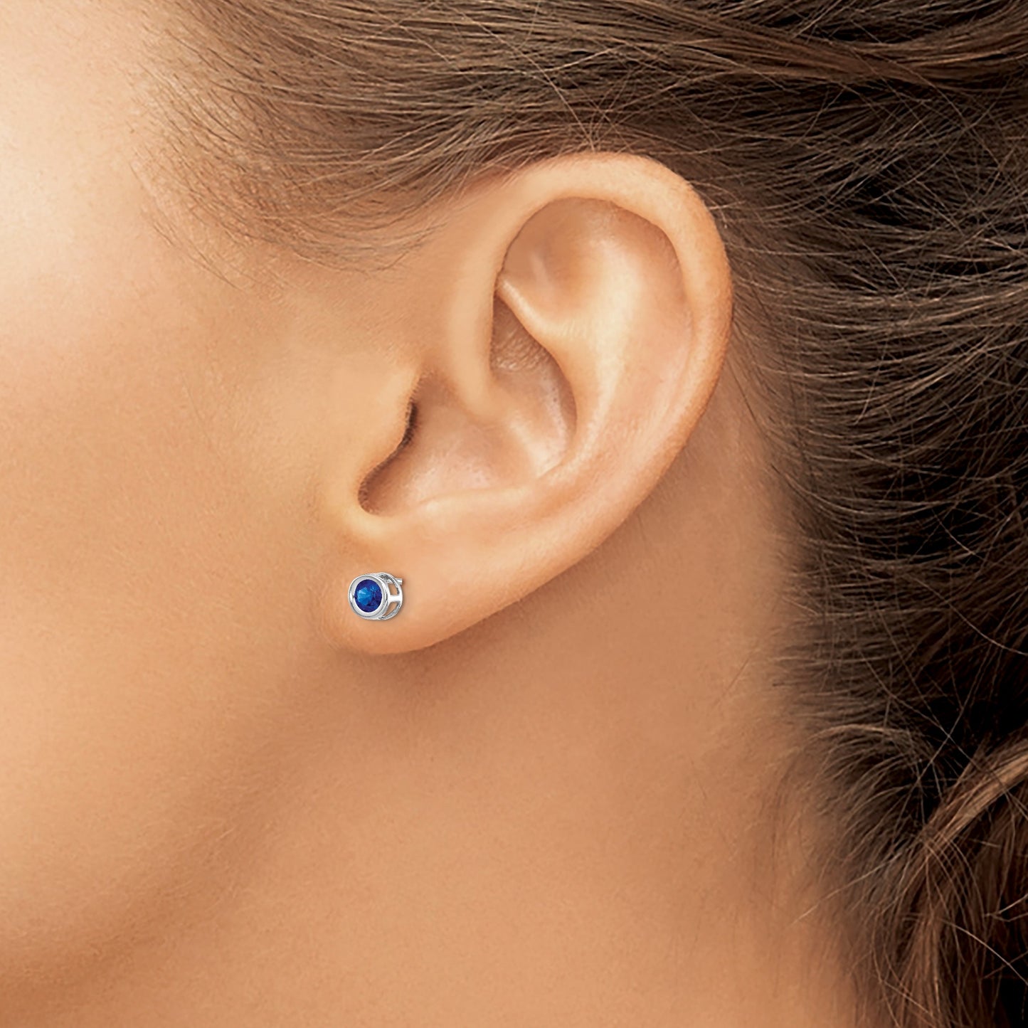 14k White Gold 4mm Round Bezel September/Sapphire Post Earrings