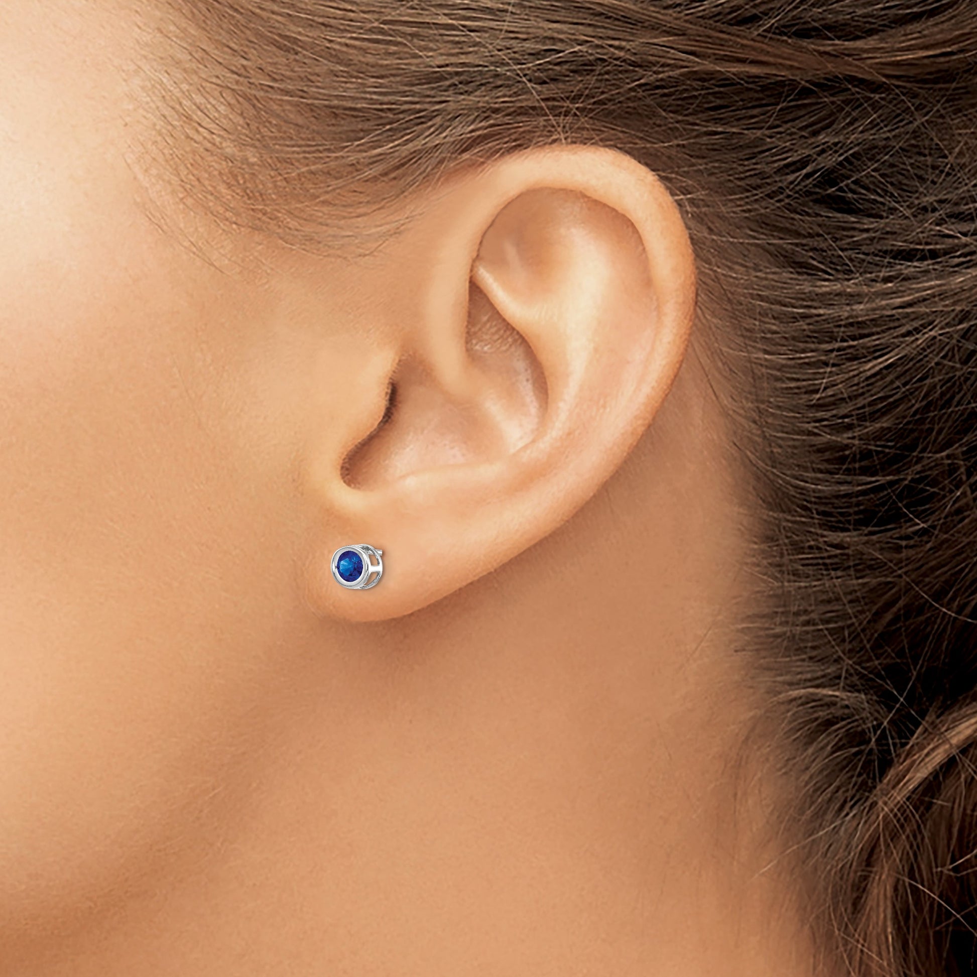 14k White Gold 4mm Round Bezel September/Sapphire Post Earrings