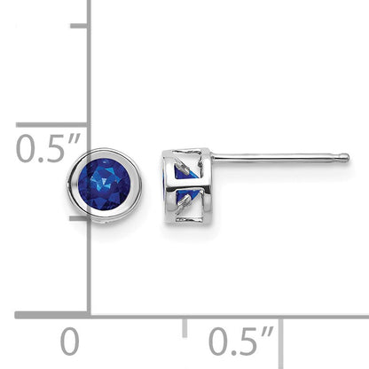 14k White Gold 4mm Round Bezel September/Sapphire Post Earrings