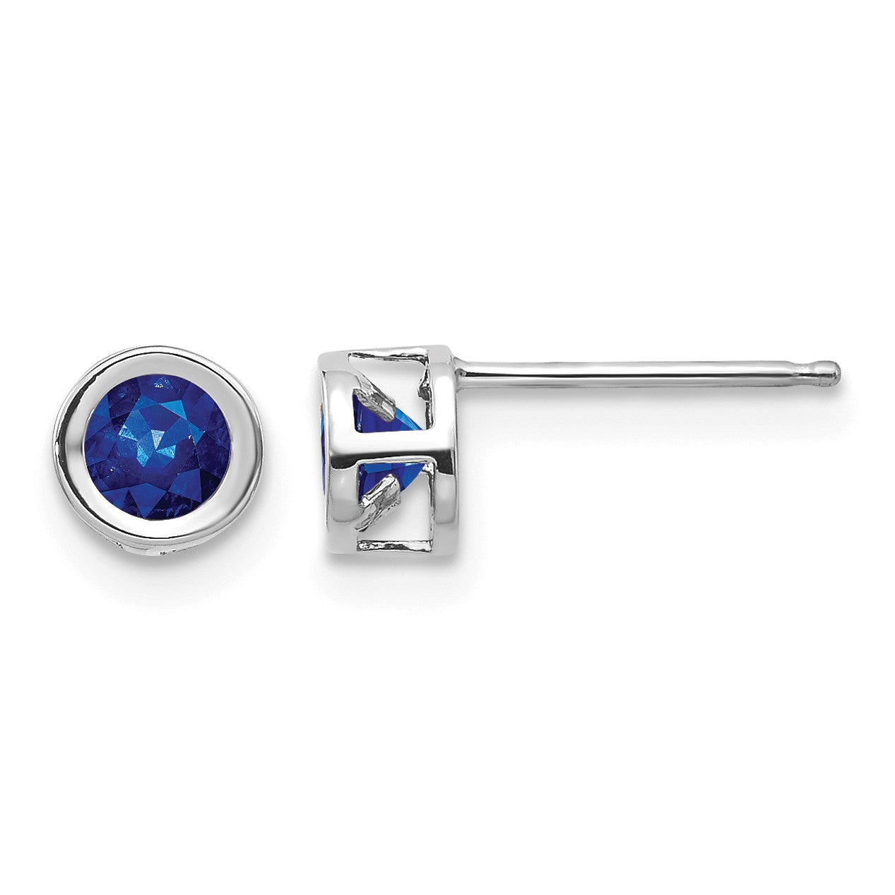 14k White Gold 4mm Round Bezel September/Sapphire Post Earrings