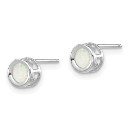 14k White Gold 4mm Round Bezel October/Opal Post Earrings