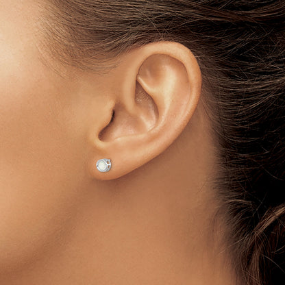 14k White Gold 4mm Round Bezel October/Opal Post Earrings