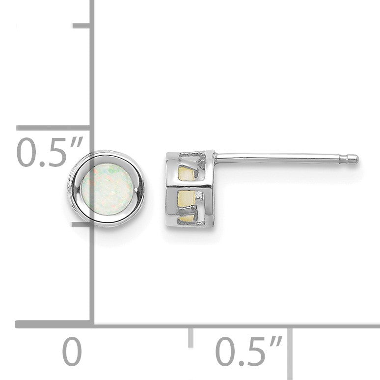 14k White Gold 4mm Round Bezel October/Opal Post Earrings
