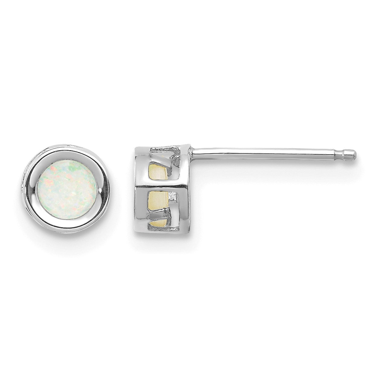 14k White Gold 4mm Round Bezel October/Opal Post Earrings