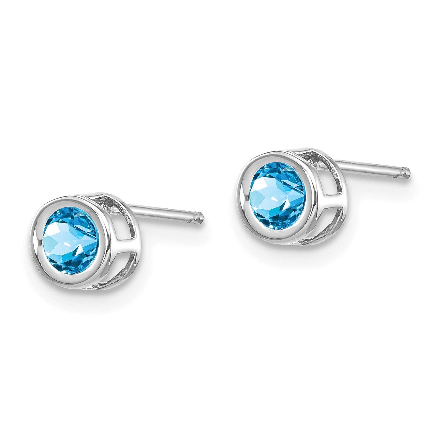 14k White Gold 4mm Round Bezel December/Blue Topaz Post Earrings