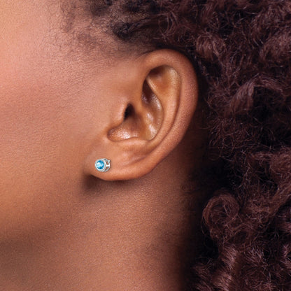 14k White Gold 4mm Round Bezel December/Blue Topaz Post Earrings