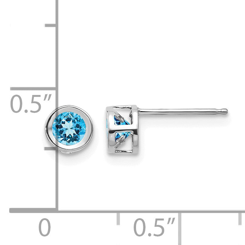 14k White Gold 4mm Round Bezel December/Blue Topaz Post Earrings