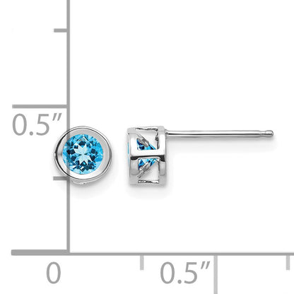 14k White Gold 4mm Round Bezel December/Blue Topaz Post Earrings