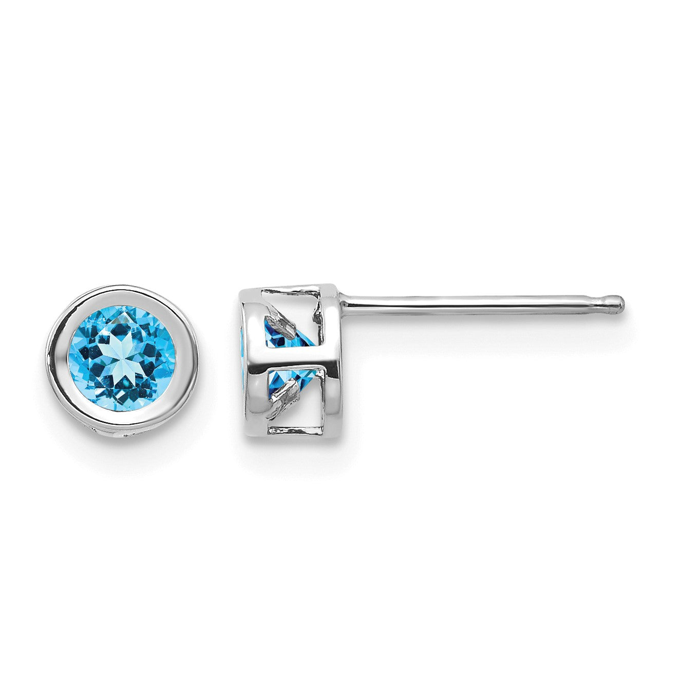 14k White Gold 4mm Round Bezel December/Blue Topaz Post Earrings