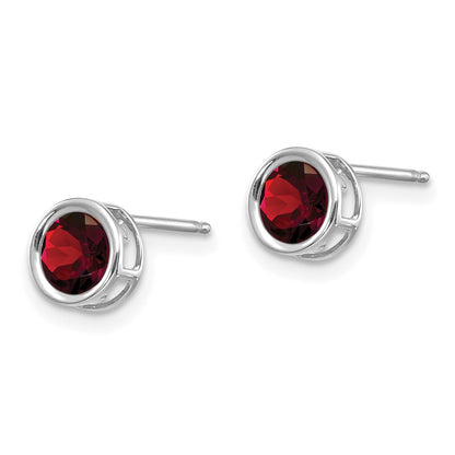 14k White Gold 5mm Round Bezel January/Garnet Post Earrings