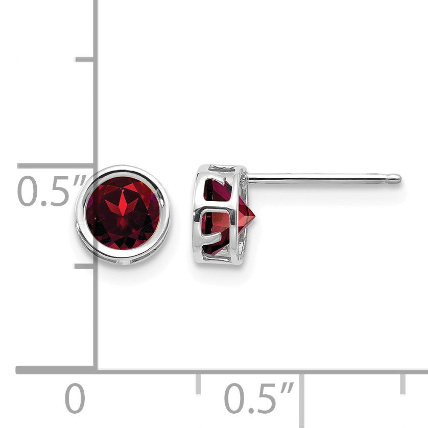 14k White Gold 5mm Round Bezel January/Garnet Post Earrings